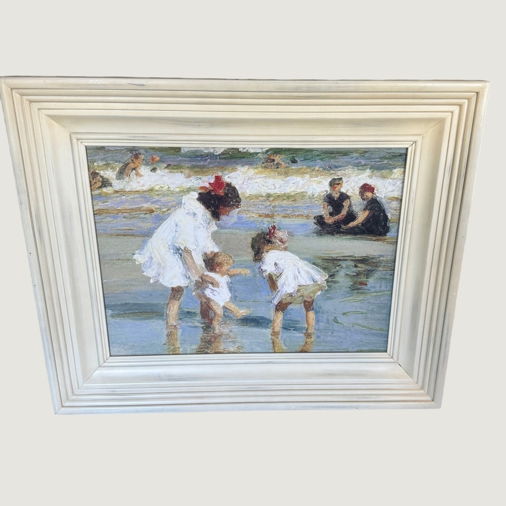 Children Playing at the Seashore by Potthast Framed Oil Reproduction Art 27x33